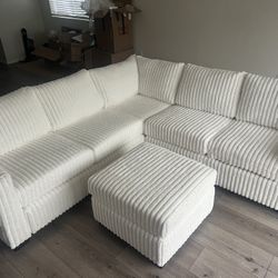 New Fur-like Corduroy Sectional.  Off-White.  90” X 90”.  Free Delivery!