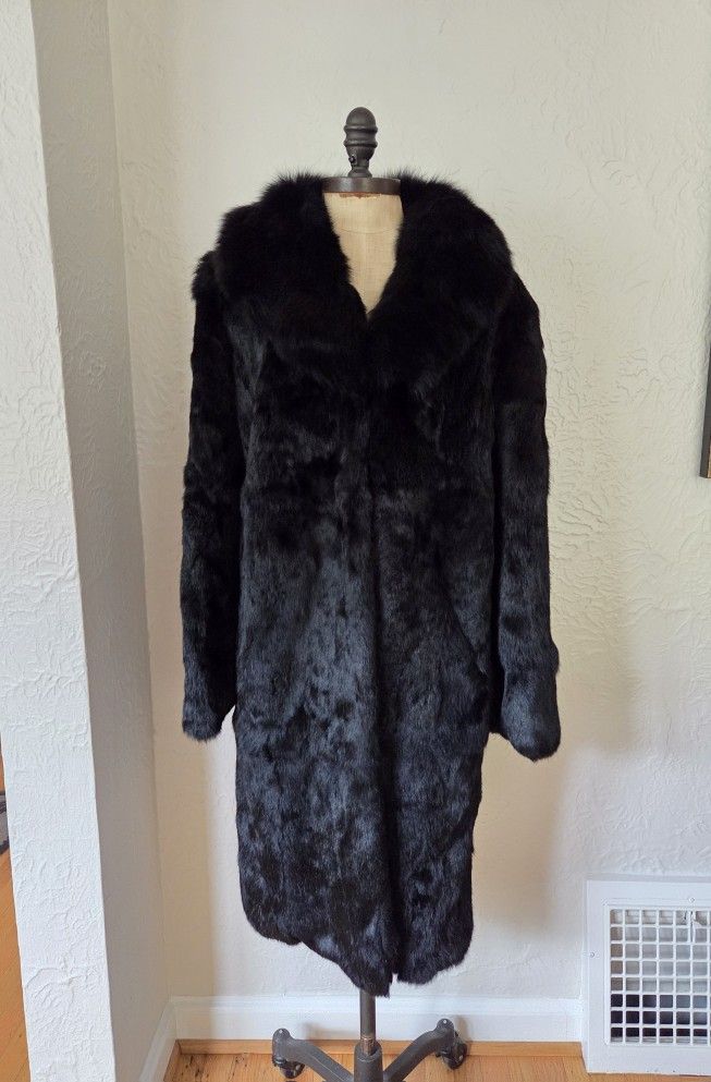 Black Rabbit And fox Fur Coat Size L NO OFFERS 