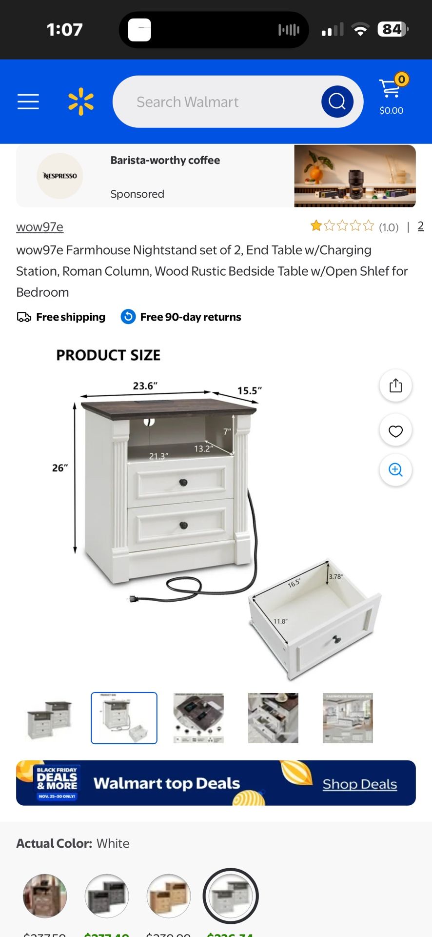 New end table, side table, or nightstand with outlets and two drawers
