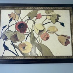 Shirley Novak Oil Canvas Painting 'Tulip Toss' 30x42 framed Wall Art Rare Floral Artwork