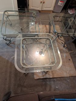 Glass coffee table with 2 end tables