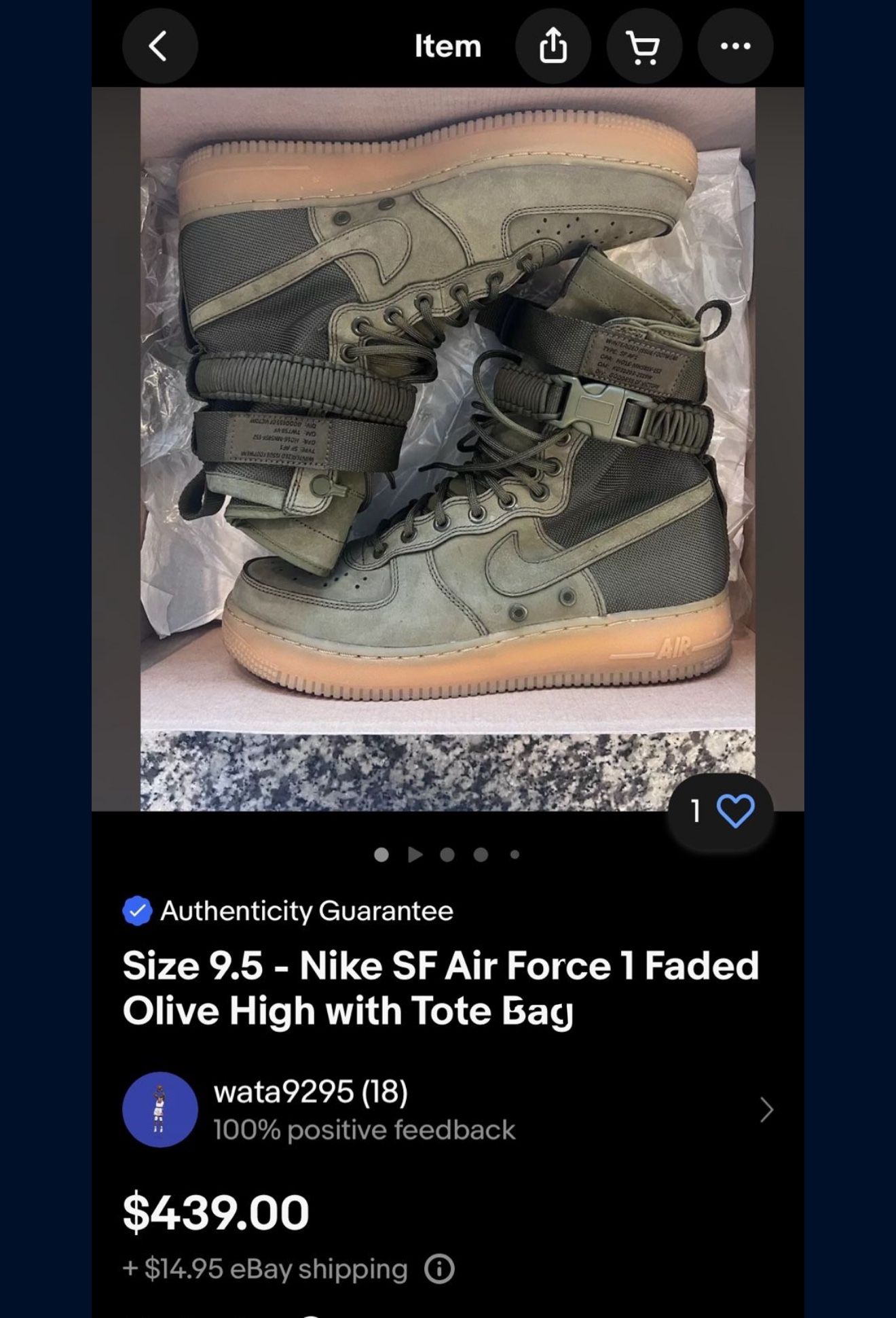 Nike SF Air Force Faded Olive High with Tote Bag 859202 339 Size