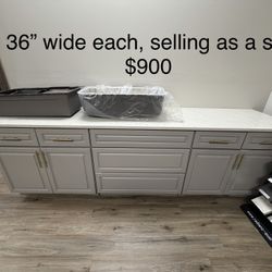 36” Wide Base Cabinets (3) – Quartz Countertop Included | Solid Wood