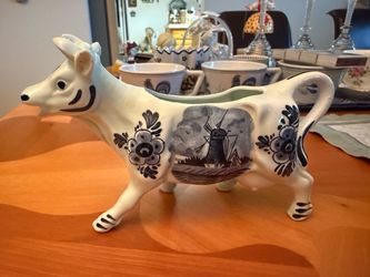 Charming vintage Delft-style ceramic cow creamer pitcher