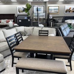 Square Hardwood Dining Table With Bench 