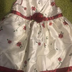 Pretty Silky White And Red Floral Dress Size6-9 Months 