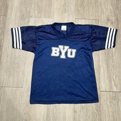 BYU Blue Navy Kids Vintage Football Jersey Size Medium 6/7 Short Sleeve