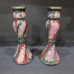 Vintage Set Of 2 Tall Andrea Sadek Candle Sticks - Made In Japan