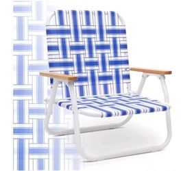 Folding Beach Chair Blue White Woven