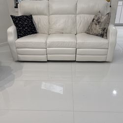 Leather White Sofa, Both Ends Recline Like Brand New Must