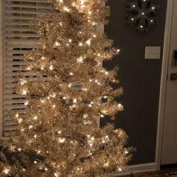 7 ft Pre-Lit Champagne Tinsel Christmas Tree