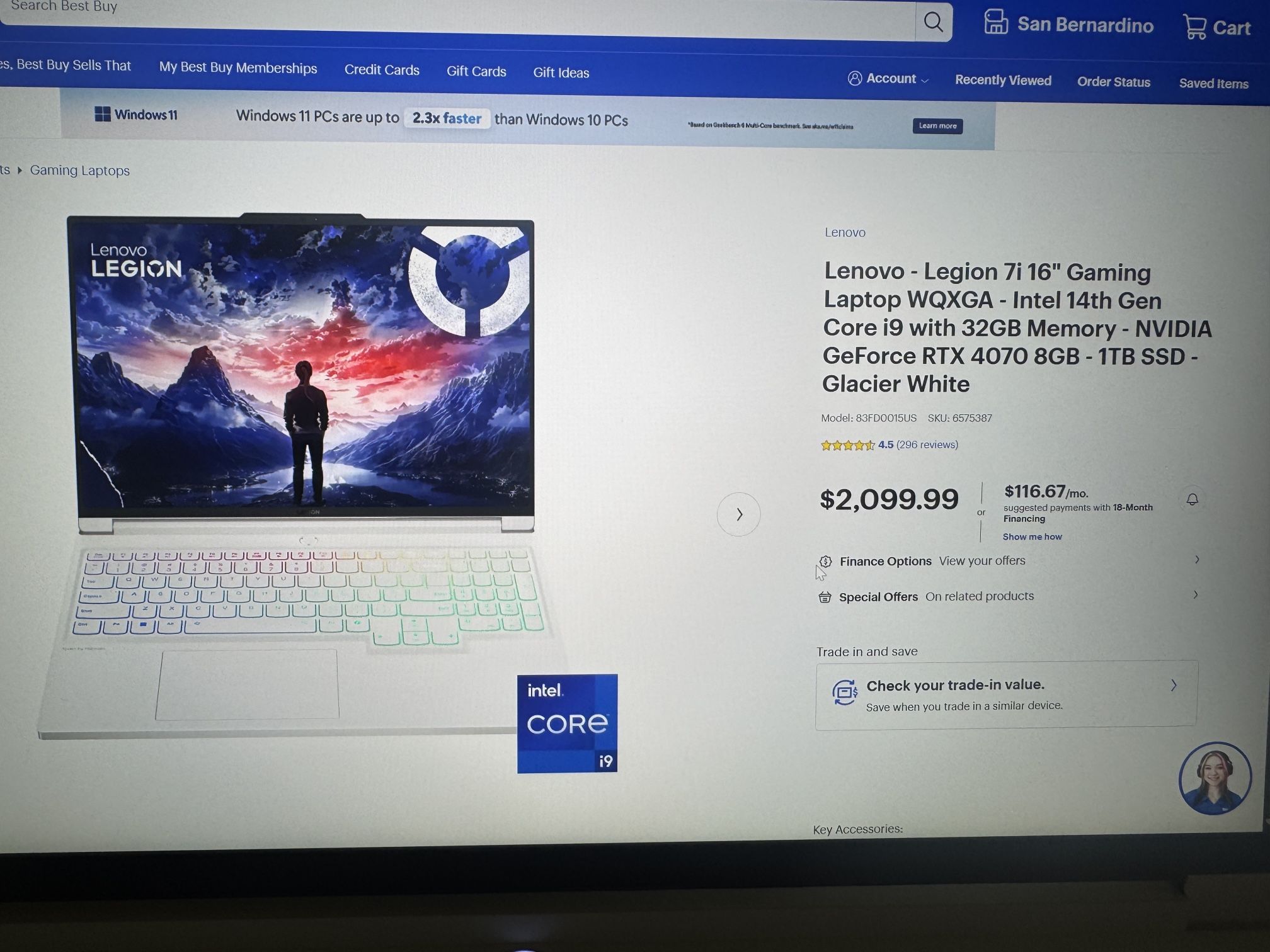 Lenovo LEGION 7 16IRX9 16" i9-14900HX GeForce RTX 4070 Max-Q 32GB 1 TB HDD W11H