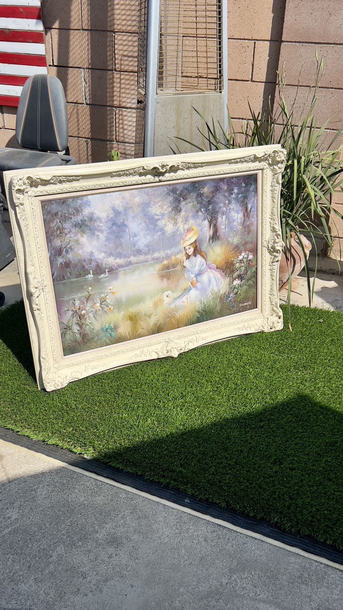 Framed Painting of Woman by Pond
