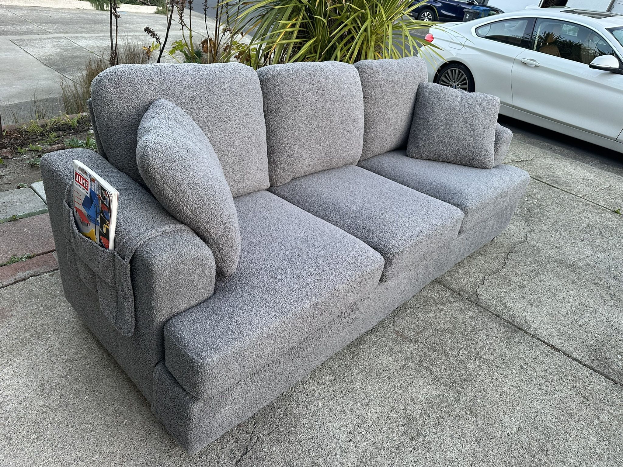 Boucle Fabric Dark Gray Couch Like New-FREE Delivery