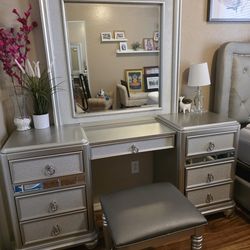 Upholstered Bed, Mattress , Dresser And Chest