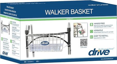 Drive Medical 10200B Walker Basket, Basket for Folding Walker with Cup Holder, White