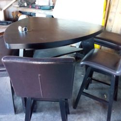 Kitchen Table Two Benches And Two Chairs Leather Very Nice
