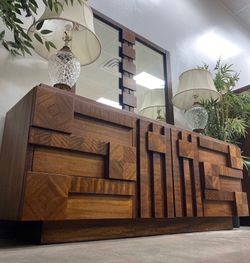 FREE DELIVERY -Vintage 1970s  Lane "Staccato" Brutalist Dresser with Matching Mirror