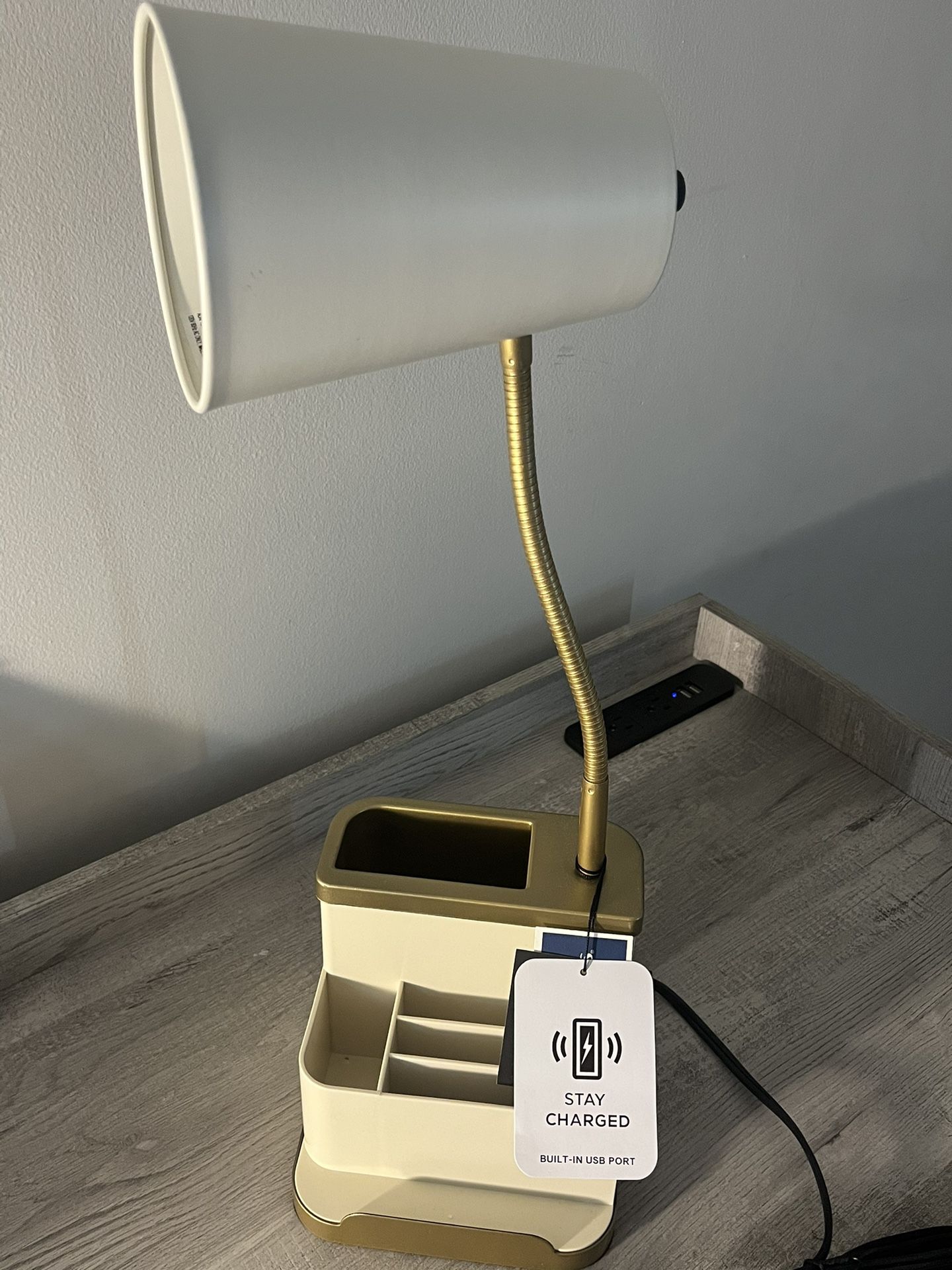 Ivory  Desk Lamp With Storage and USB port
