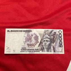 Billete De  🇲🇽 50000 Pesos 1990 Cuautemoc