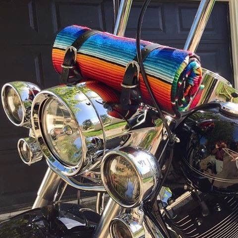 Serape bed roll with straps for Harley Davidson motorcycle
