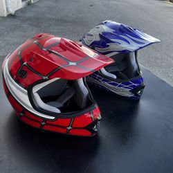 $60 for both! Two Motocross, Dirt Bike, BMX, ATV Bike Helmets! Red Adult XL (61-62cm) Blue Youth XL (55cm)