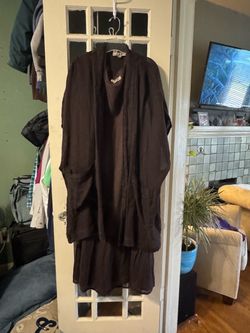 Gorgeous Flax Brown Linen Ruffle Dress & Duster Jacket