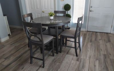 Beautiful round gray counter height kitchen table