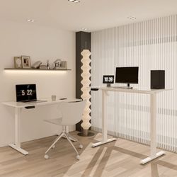 New 63x24 inch Large Electric Height Adjustable Desk, Home Office Standing Desk, Preset Memory with T-Shaped Metal Stand, White New in box T-HAD23-03