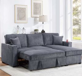 Convertible Sectional Reversible Storage Chaise W/ Cup Holder & USB & USB-C Port