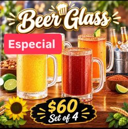 Especial $60.00 Cerveceros Set De 4 Prepara Micheladas Aguas Minerales Referescos Cristal Heritage Grueso Princess House Ventas Finales
