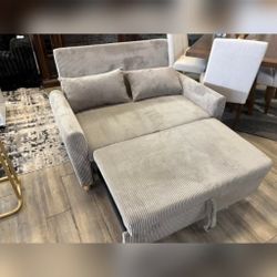 Gray Corduroy Convertible Sleeper Loveseat with USB Ports, Magazine Pockets, and Pillows