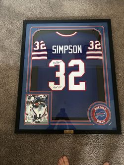 O.J. Simpson Signed Framed Bills Jersey JSA HOF 85