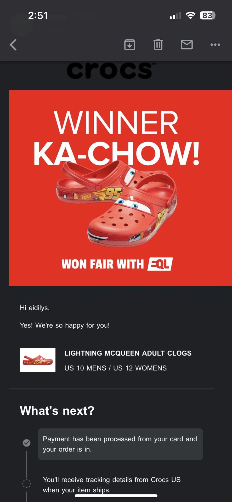 Crocs Lightning McQueen Crocs Adult Clogs