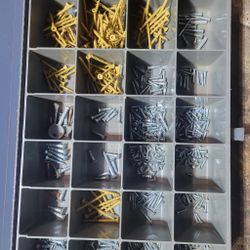 Two extra large metal hardware cases. With miscellaneous screws.