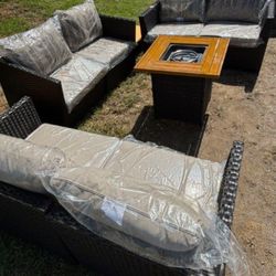 Brand New Patio Outdoor Furniture Fully Assembled In The Box And Deep Seating Cushions Fire Pit Propane High Quality Outdoor Furniture 🆕