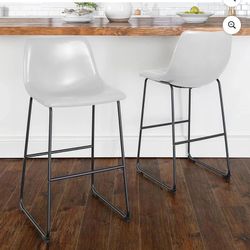 Modern Counter-Height Bar Stool – White Seat / Black Metal Base