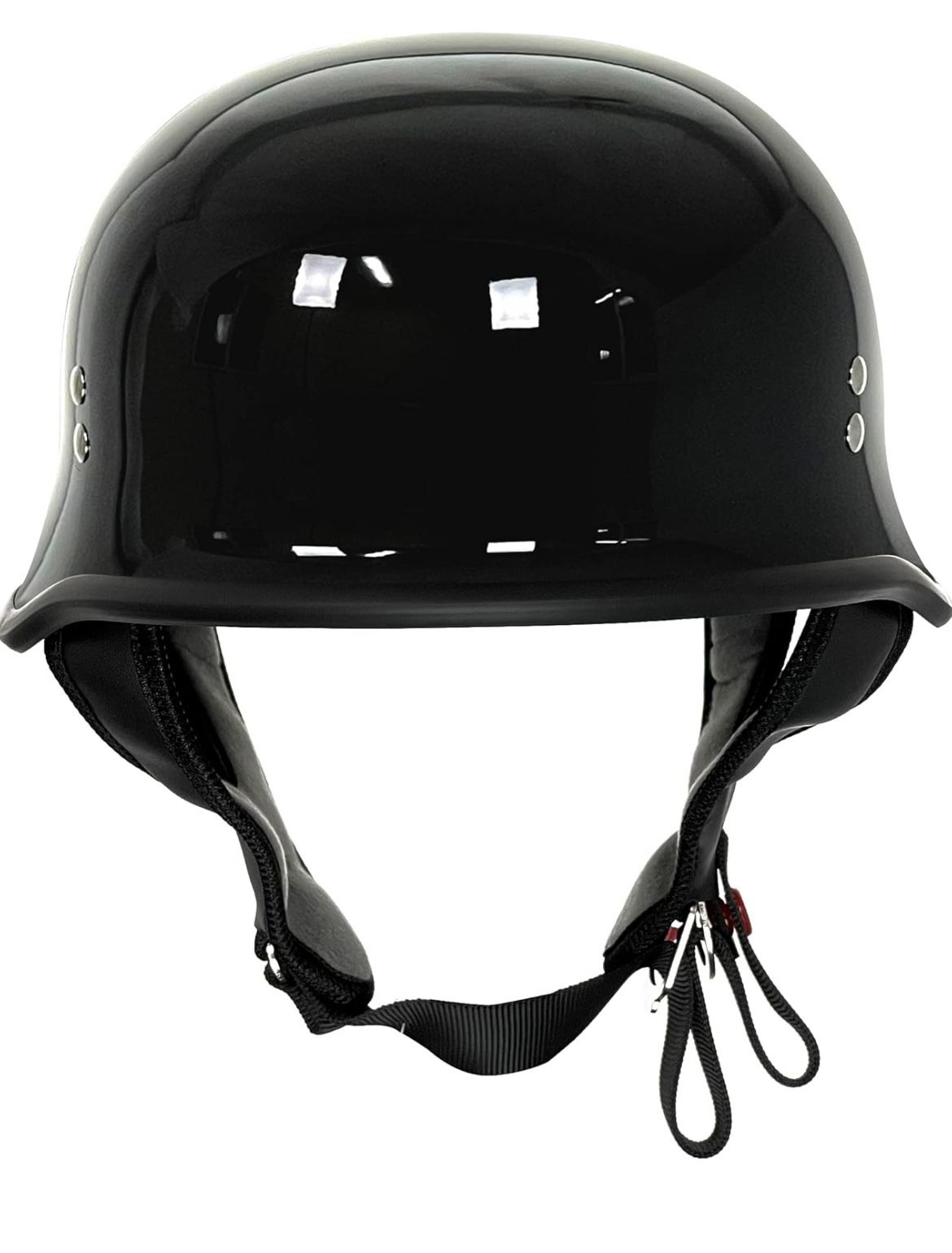 T99 Glossy Black German Style Motorcycle Half Helmet for Men & Women DOT Approved - Adult Unisex Skull Cap for Bike Scooter ATV UTV Chopper Skateboard