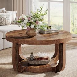 Modern Round Coffee Table – 2-Tier Center Table with Storage