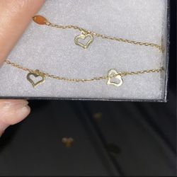 10k Heart Dangle Anklet 