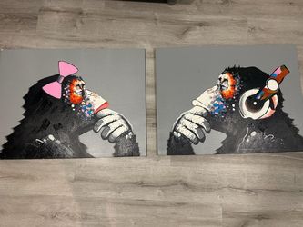 His and Hers Canvas Monkey Paintings
