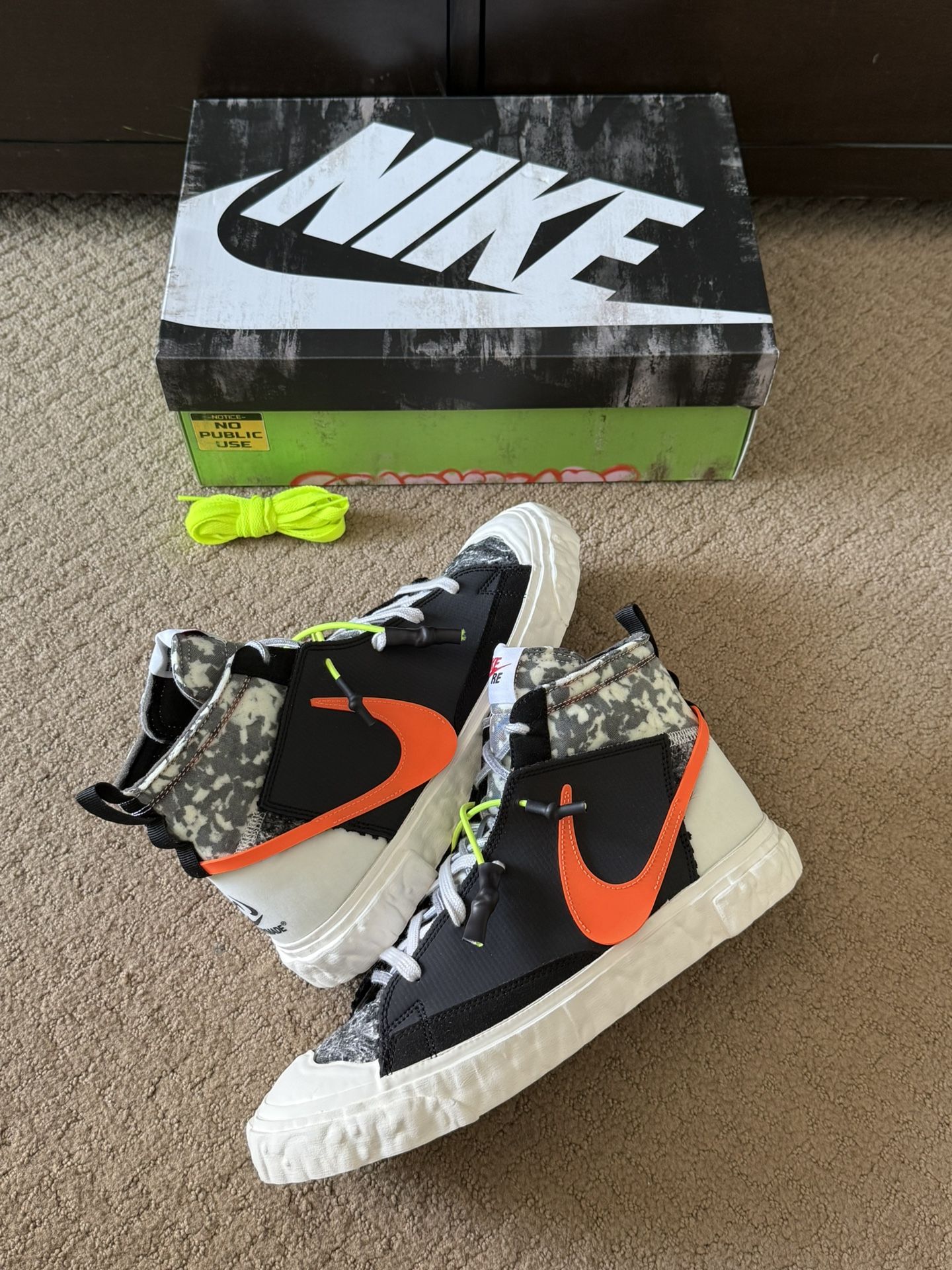 NEW Nike X READYMADE Blazer Mid Black Camo Volt (2021) Men’s Size 9.5