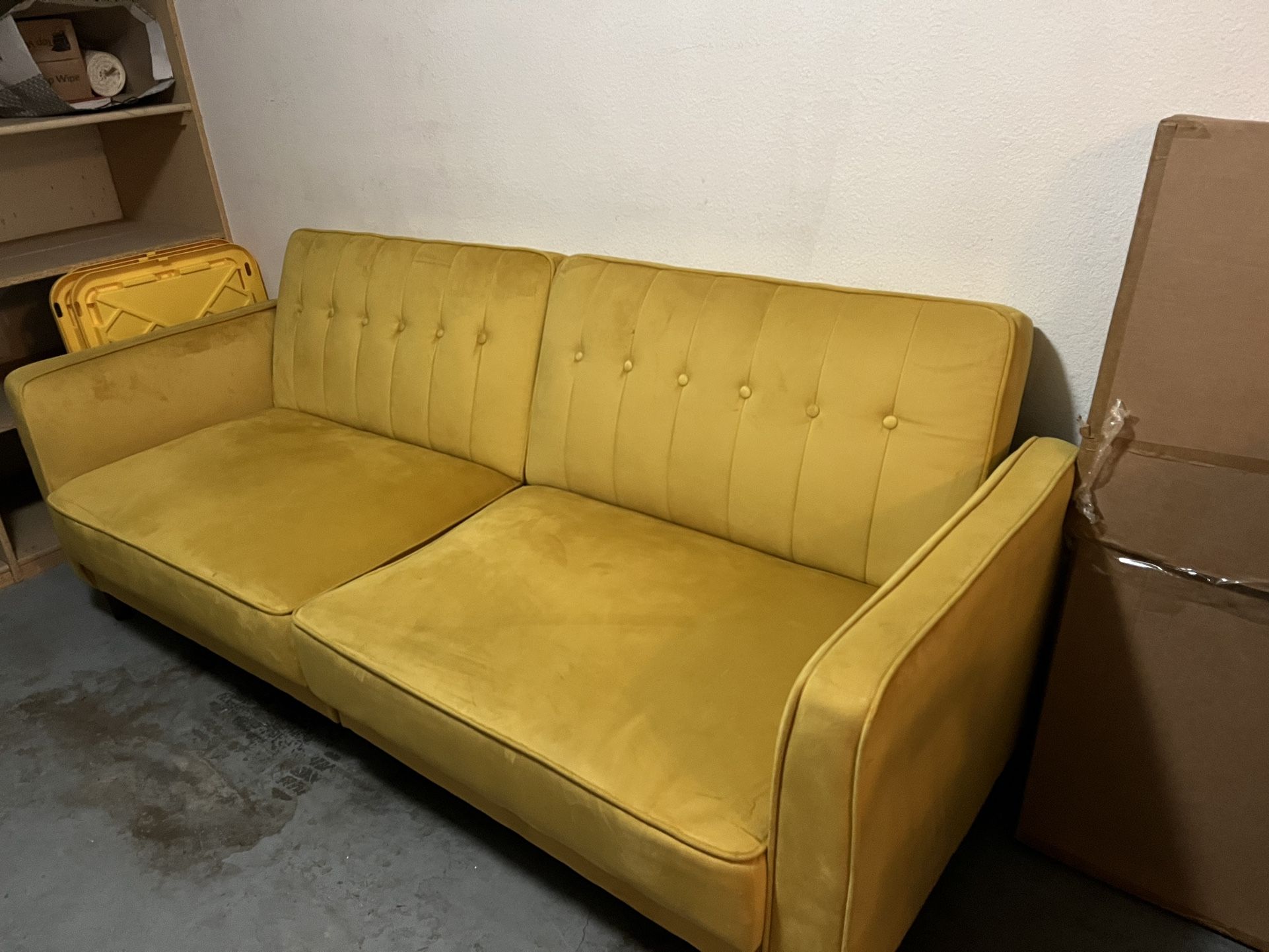 Velvet yellow sofa