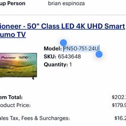 Pioneer 50 Inch 4K SmartTV