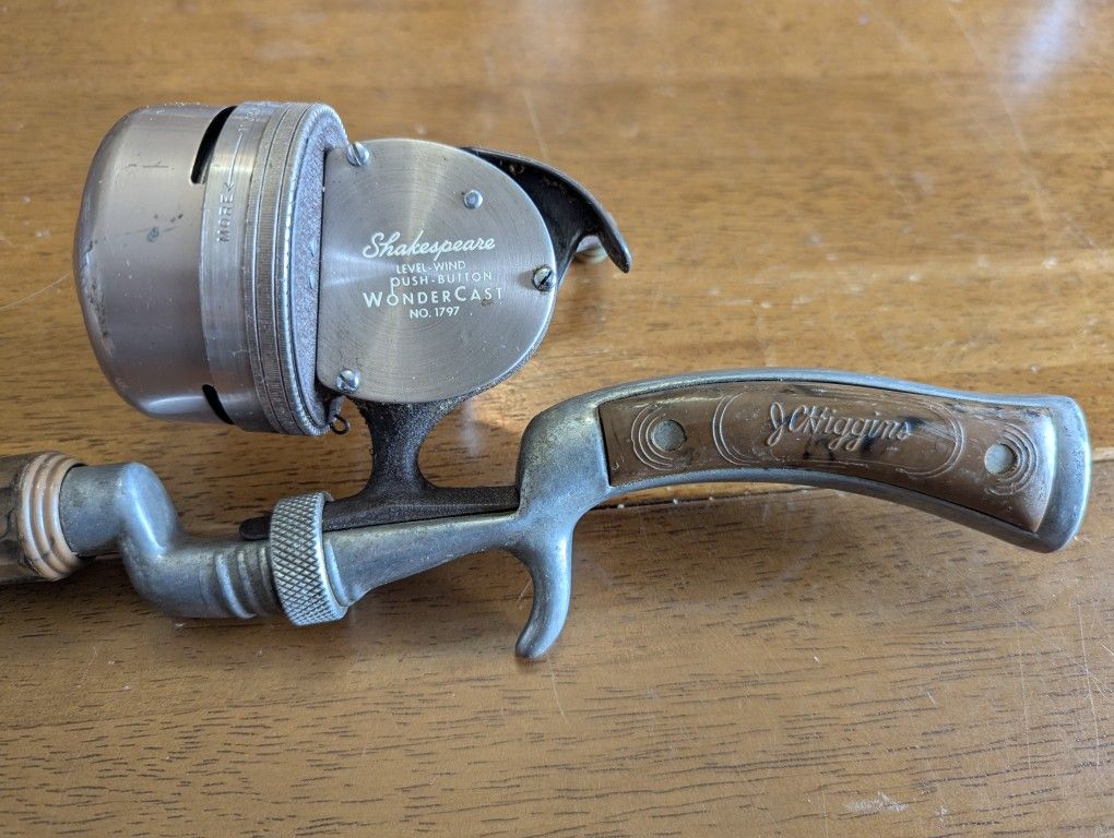 Vintage J C Higgins "Pistol Grip" with Shakespeare Wondercast No. 1797 Push Button Reel