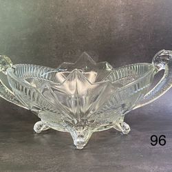 Art-Dèco Collector's Clear Glass Pressed Glass Fruit Bowl Serpent Table Top Brockwitz 1941. Two Handled Candy dish/Bowl. 