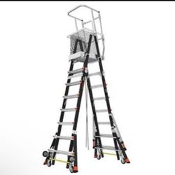 Little Giant Ladders Adjustable Safety Cage M8 14-ft Fiberglass Type 1aa- 375-lb Load Capacity Telescoping Platform Step Ladder