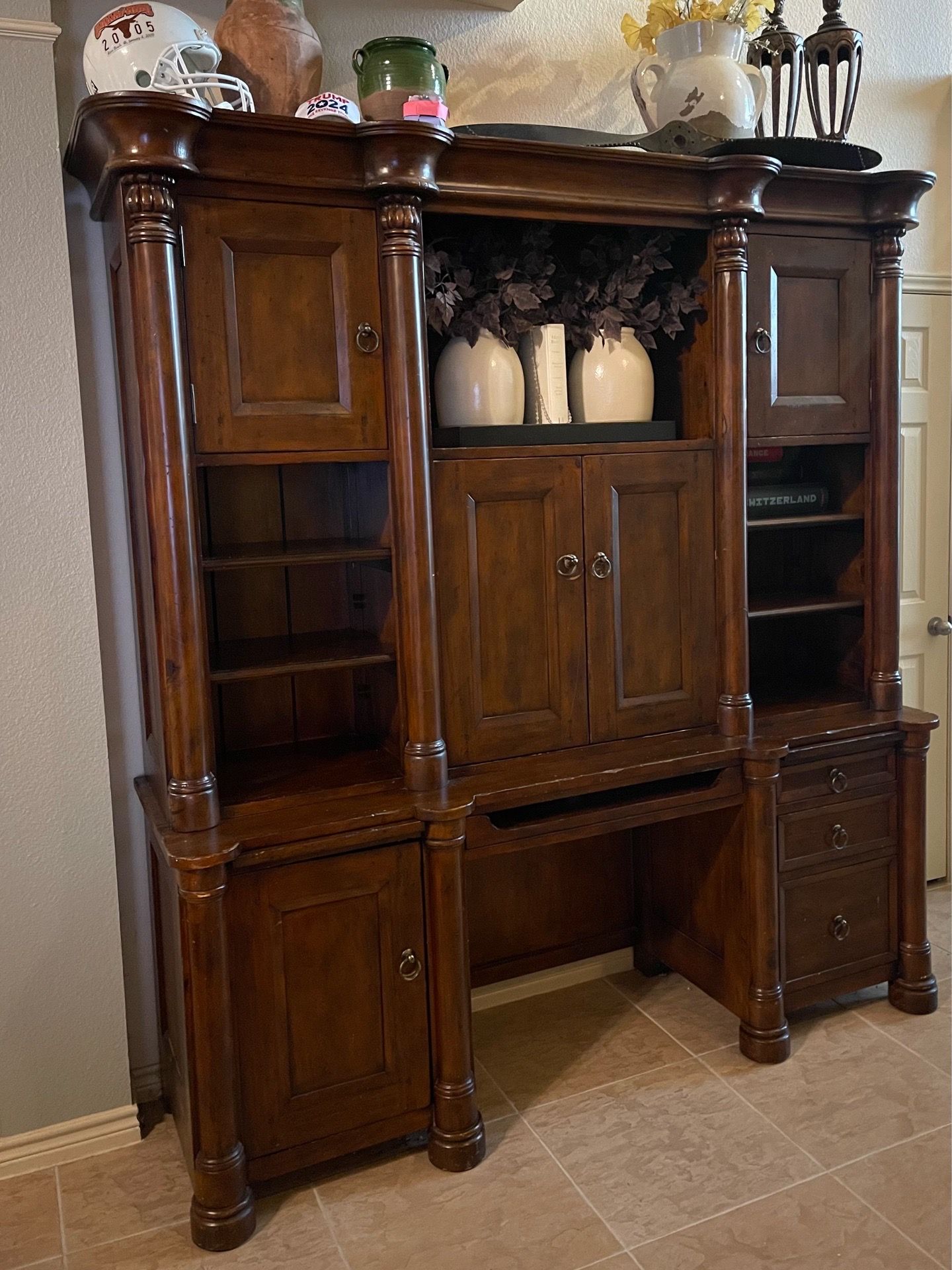 Wood Office Desk with Built In Bookshelf Hutch Cabinet Storage North San Antonio Home office Furniture