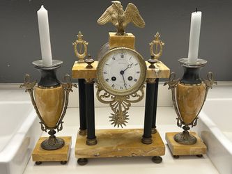 3 Piece French Empire Napoleon III Mantle Clock Garniture Set