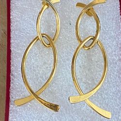 Aretes Largo Laminado Gold Filled Joyería Antigua 